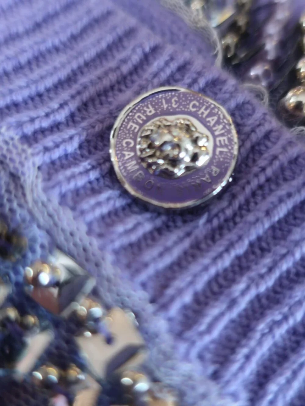 Authentic Chanel Purple Beaded (Item-143) Crop Wool Cardigan Sweater 40 US/6-8